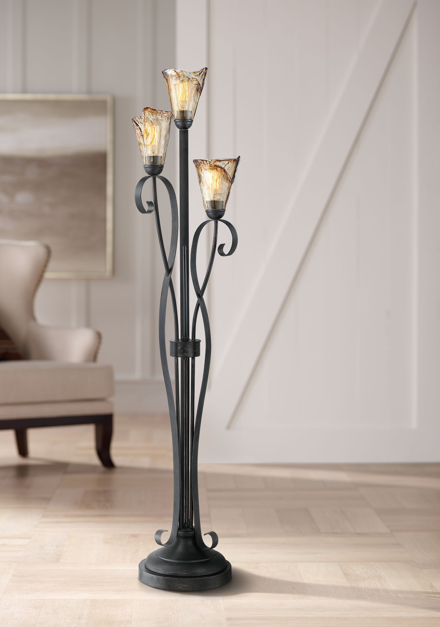 Amber glass deals floor lamp