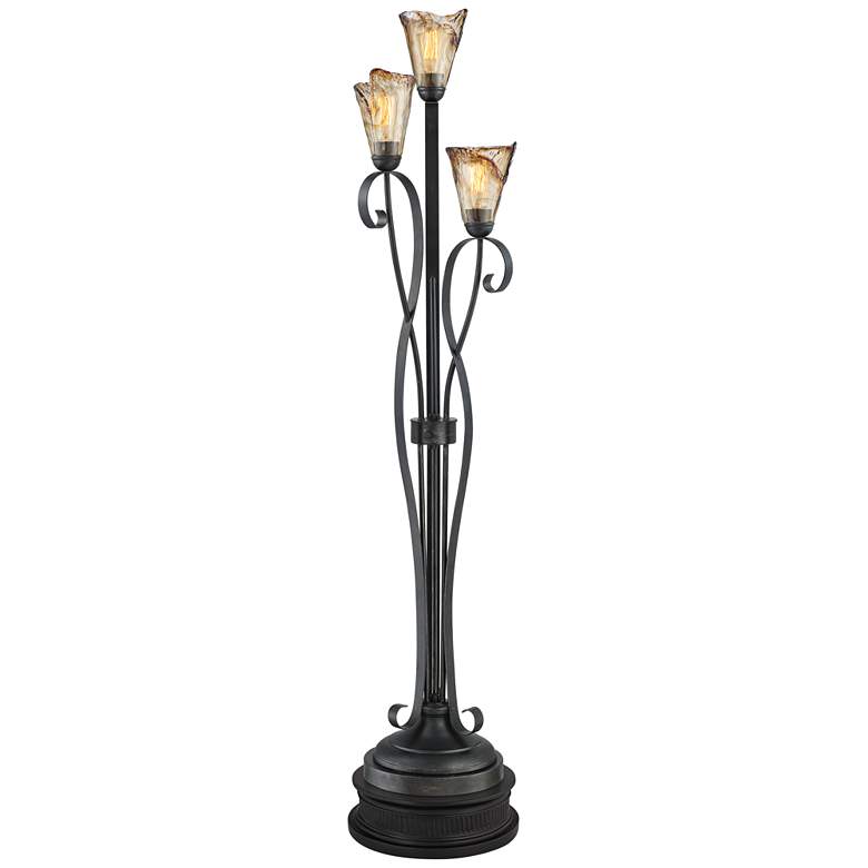 Image 1 Franklin Iron Gardena 70" Amber Glass 3-Light Floor Lamp with Riser