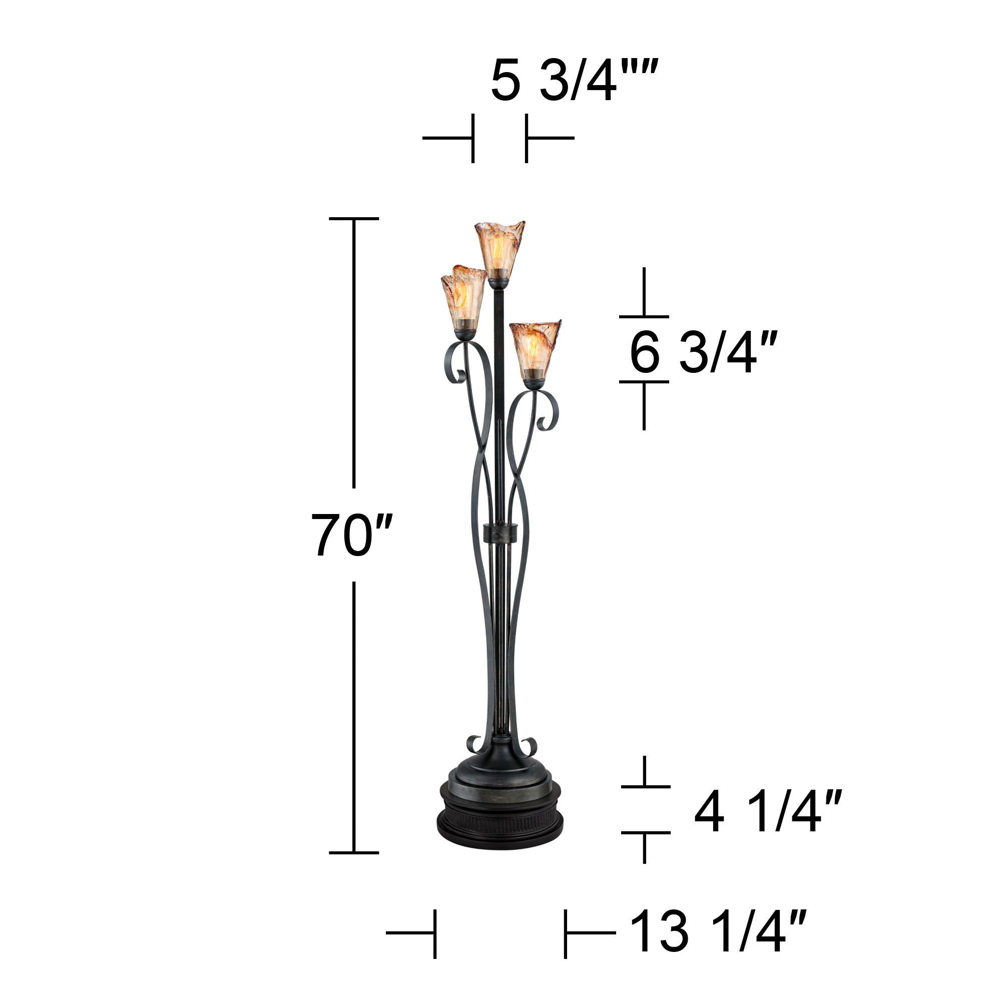 Franklin Iron Gardena 70" Amber Glass 3-Light Floor Lamp with Riser