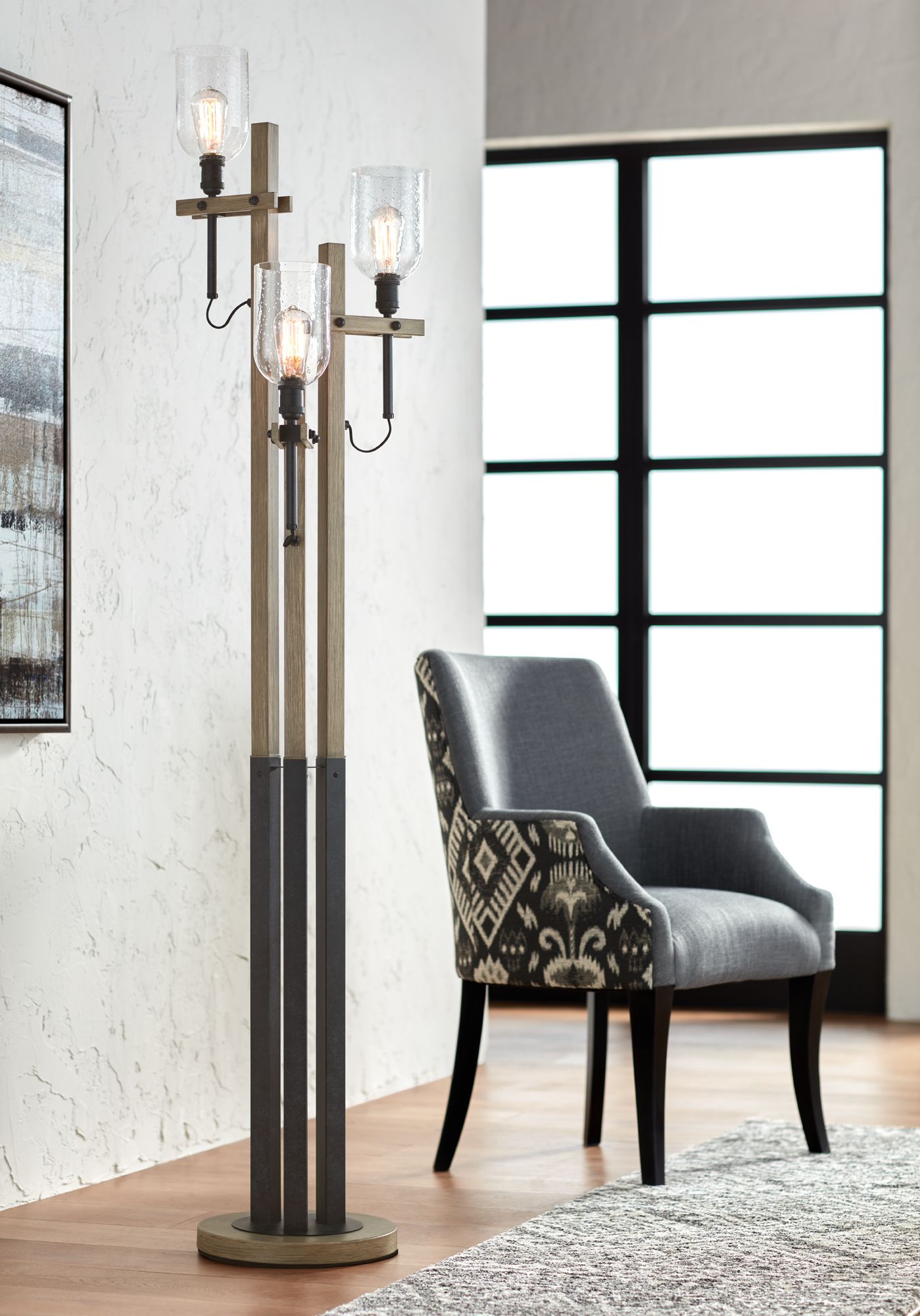 Wood torchiere online floor lamp