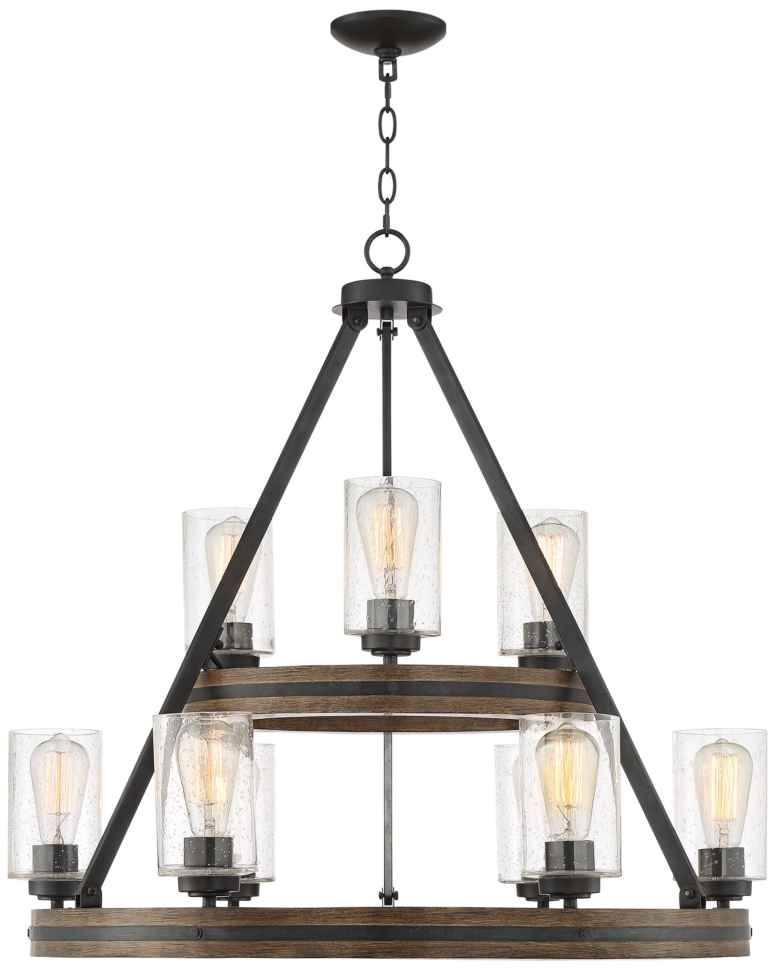 Watch A Video About the Gorham Wide Wagon Wheel 2 Tier 9 Light Chandelier