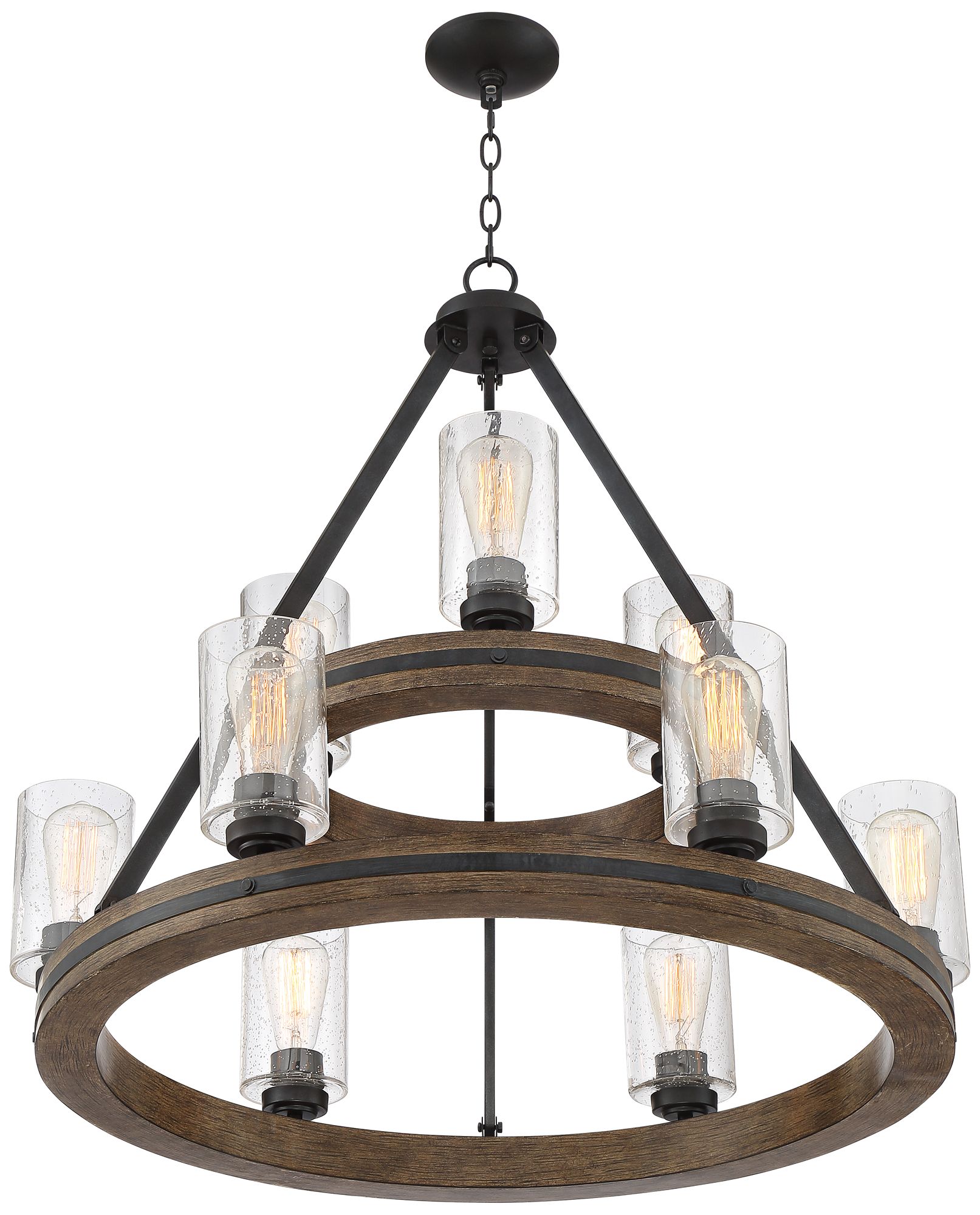 Watch A Video About the Gorham Wide Wagon Wheel 2 Tier 9 Light Chandelier