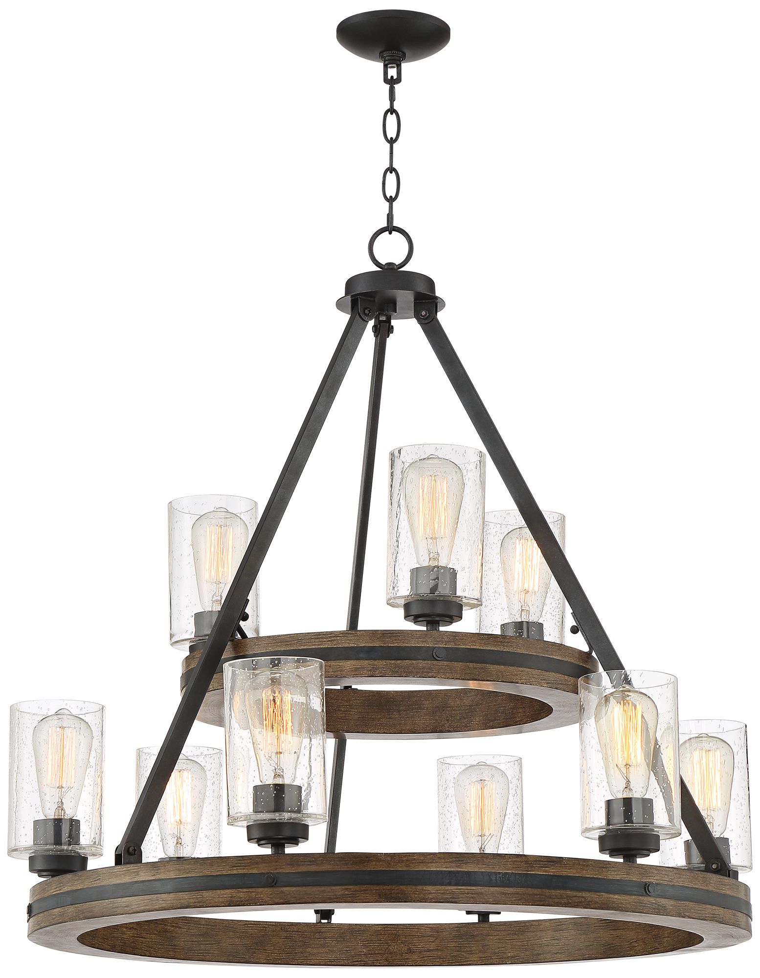 Watch A Video About the Gorham Wide Wagon Wheel 2 Tier 9 Light Chandelier
