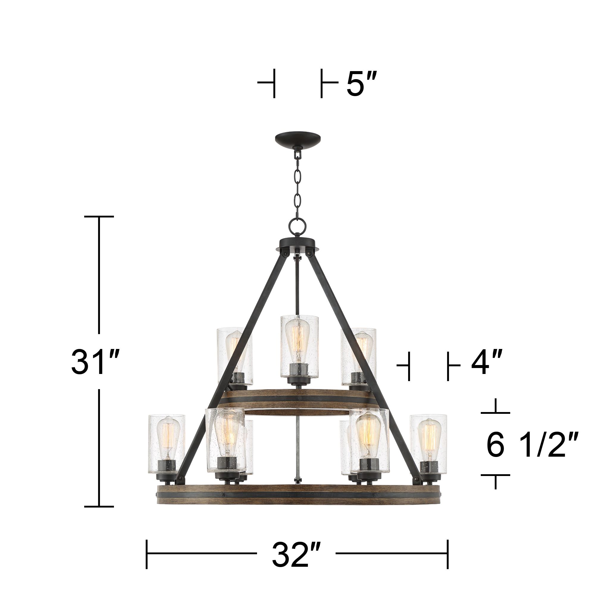 Watch A Video About the Gorham Wide Wagon Wheel 2 Tier 9 Light Chandelier