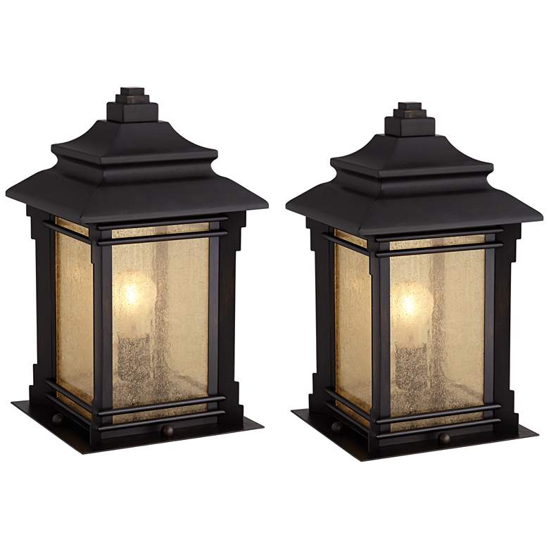 Image 1 Franklin Iron Hickory Point 16 1/2" Bronze Pier Mount Lights Set of 2