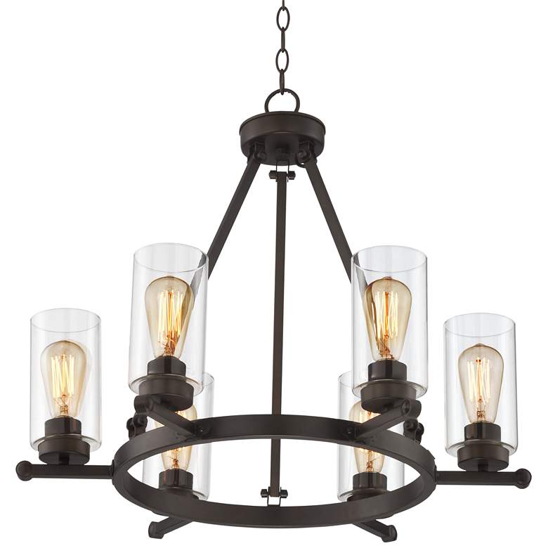 Image 7 Franklin Iron Holman 26 3/4 inch Rustic Bronze 6-Light Ring Chandelier more views