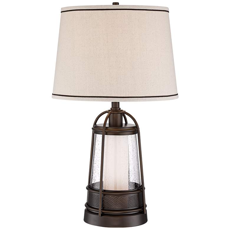 Image 3 Franklin Iron Hugh 26 inch High Bronze Lantern Table Lamp with Night Light