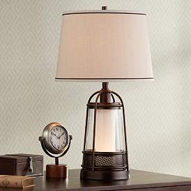 Image2 of Franklin Iron Hugh 26" High Bronze Lantern Table Lamp with Night Light