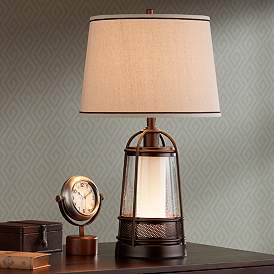 Image4 of Franklin Iron Hugh 26" High Bronze Lantern Table Lamp with Night Light more views