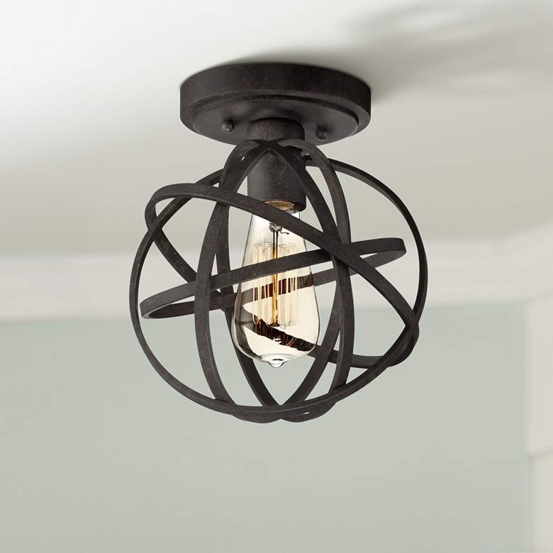 Franklin Iron Industrial Atom 8&quot; Wide Edison LED Black Ceiling Light