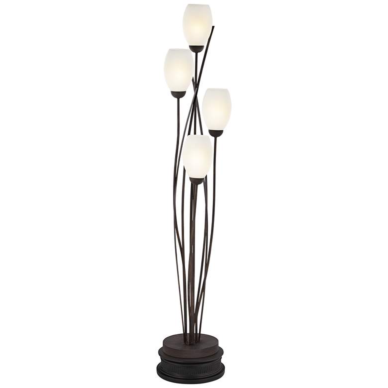 Image 1 Franklin Iron Jareth 77 1/2 inch Tulip Glass Floor Lamp with Black Riser