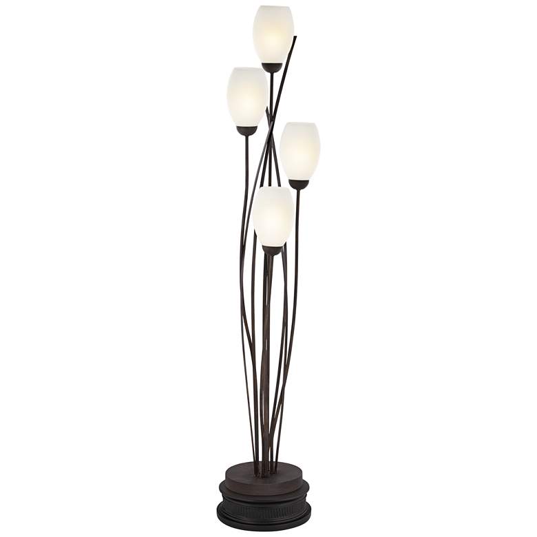 Image 1 Franklin Iron Jareth 77 1/2" Tulip Glass Floor Lamp with Black Riser