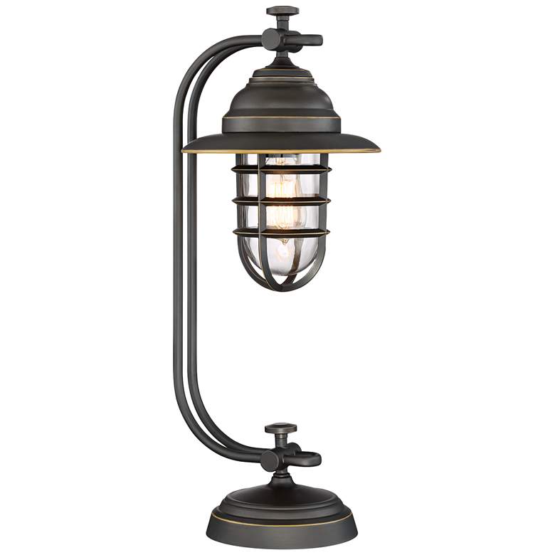 Image 2 Franklin Iron Knox 24 inch Bronze Lantern Desk Lamp with USB Dimmer