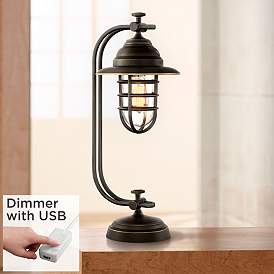 Image1 of Franklin Iron Knox 24" Bronze Lantern Desk Lamp with USB Dimmer