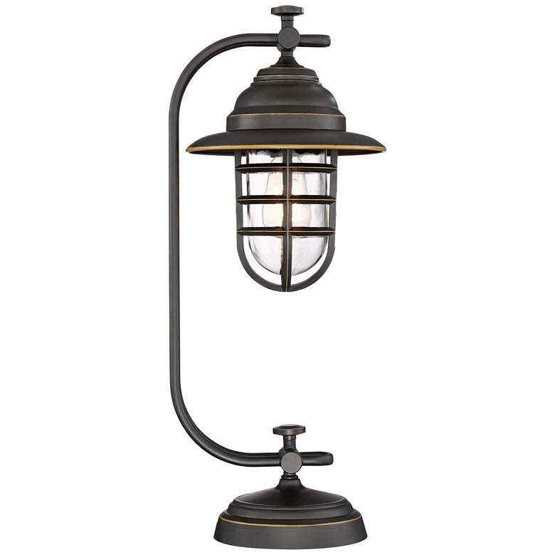 Image 7 Franklin Iron Knox 24 inch Bronze Lantern Desk Lamp with USB Dimmer more views