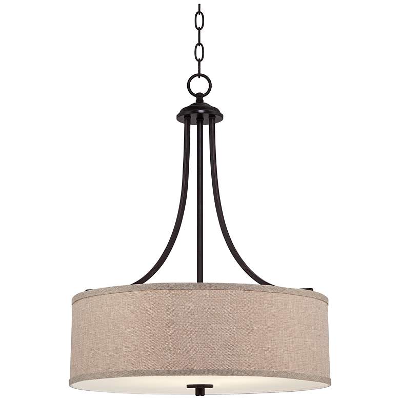 Image 2 Franklin Iron La Pointe 19 1/2" Oatmeal Linen Drum Shade Pendant Light
