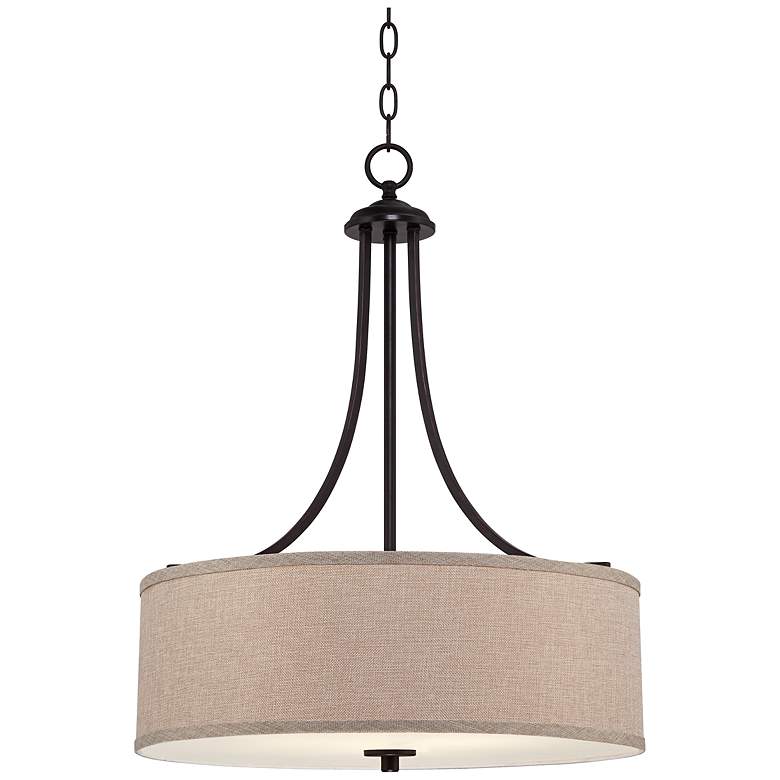 Image 2 Franklin Iron La Pointe 19 1/2 inch Oatmeal Linen Drum Shade Pendant Light