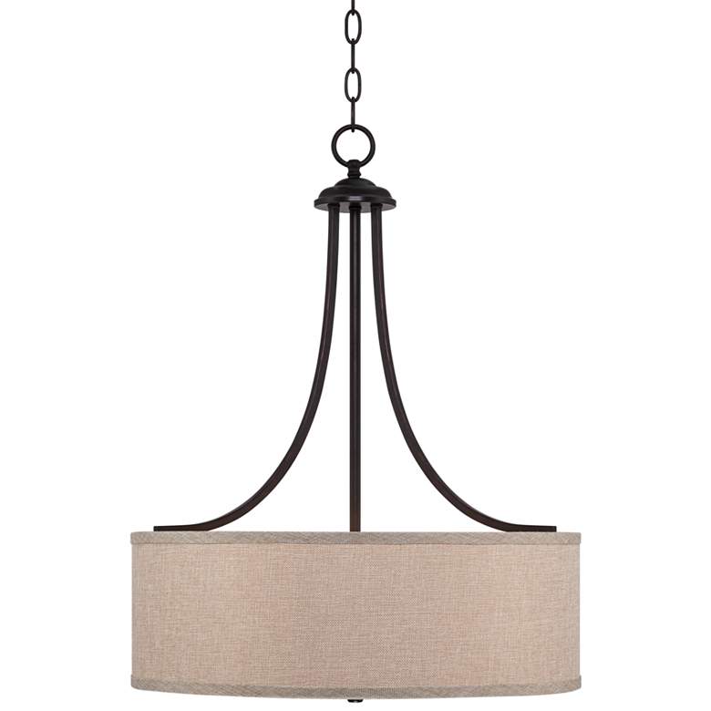 Image 5 Franklin Iron La Pointe 19 1/2" Oatmeal Linen Drum Shade Pendant Light more views
