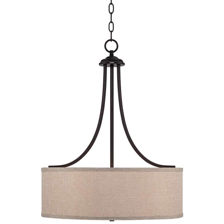 Image 5 Franklin Iron La Pointe 19 1/2 inch Oatmeal Linen Drum Shade Pendant Light more views