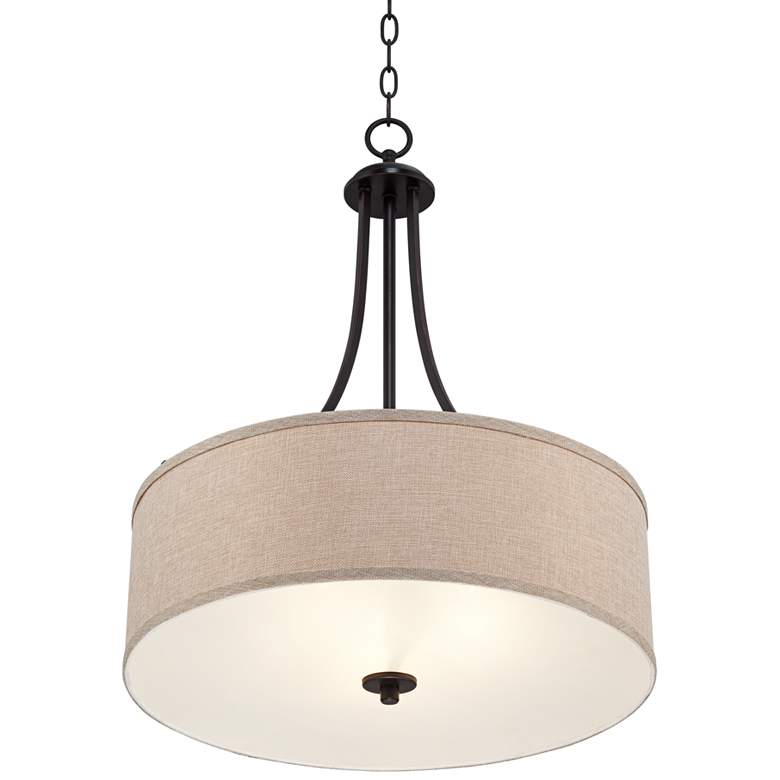 Image 6 Franklin Iron La Pointe 19 1/2 inch Oatmeal Linen Drum Shade Pendant Light more views