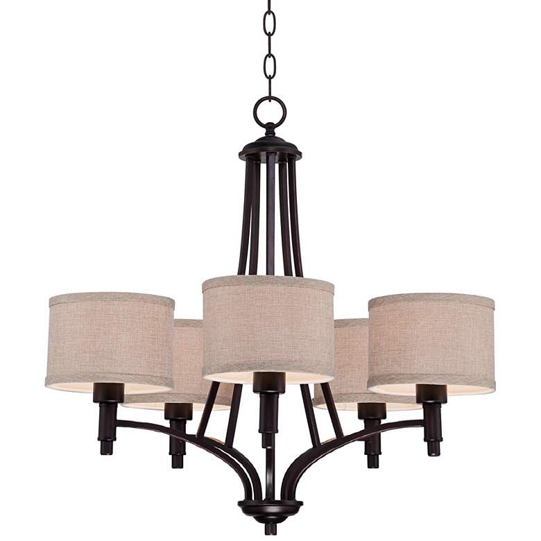 Image 6 Franklin Iron La Pointe 26 inch Oatmeal Bronze 5-Light Shade Chandelier more views