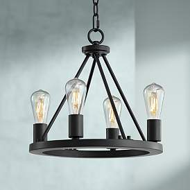 Image1 of Franklin Iron Lacey 16" Wide Black 4-Light LED Round Ring Chandelier