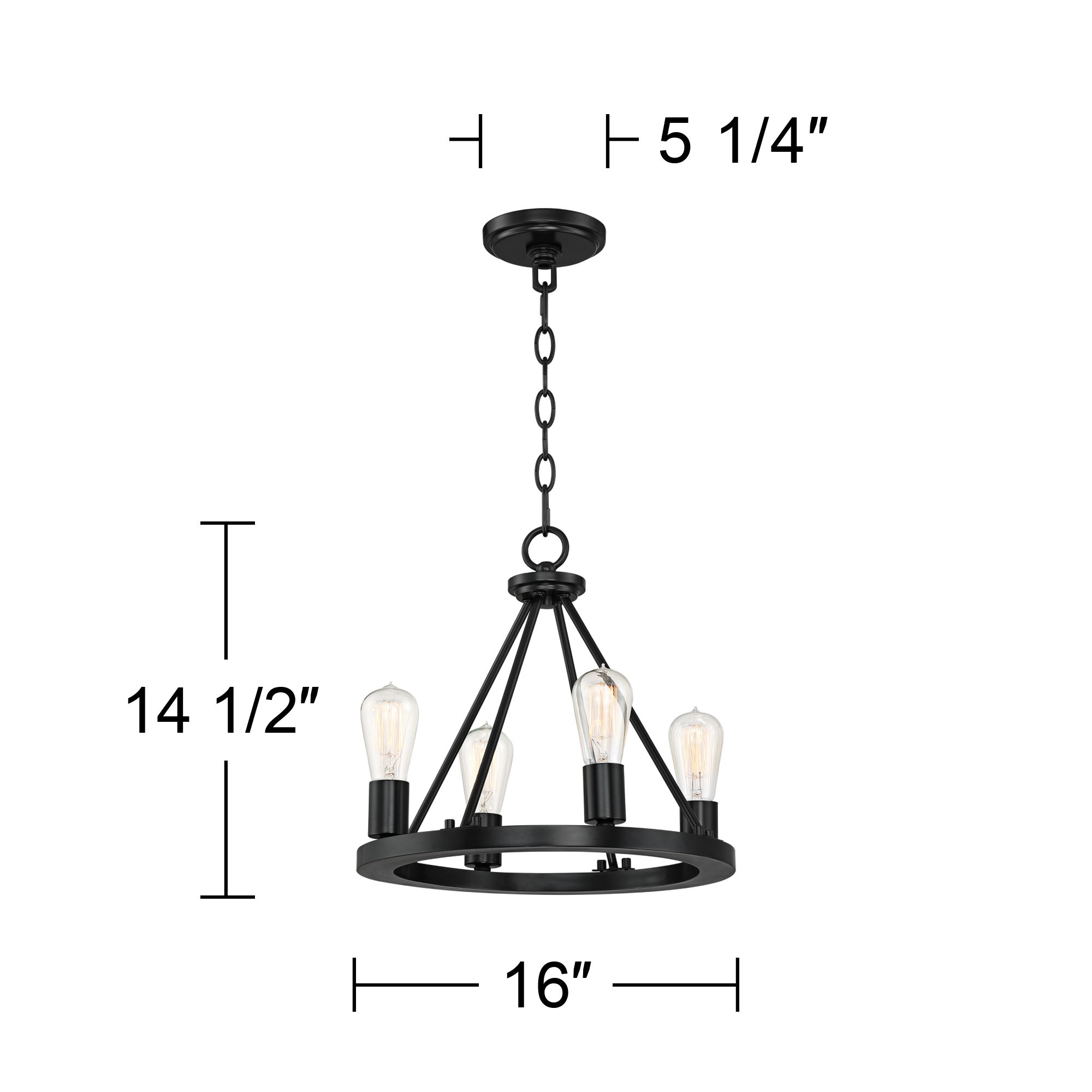 Franklin Iron Lacey 16" Wide Black 4-Light LED Round Ring Chandelier