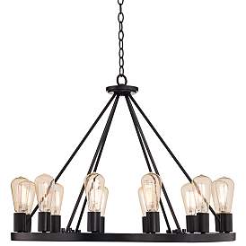 Image3 of Franklin Iron Lacey 28" Black 12-Light LED Ring Wagon Wheel Chandelier