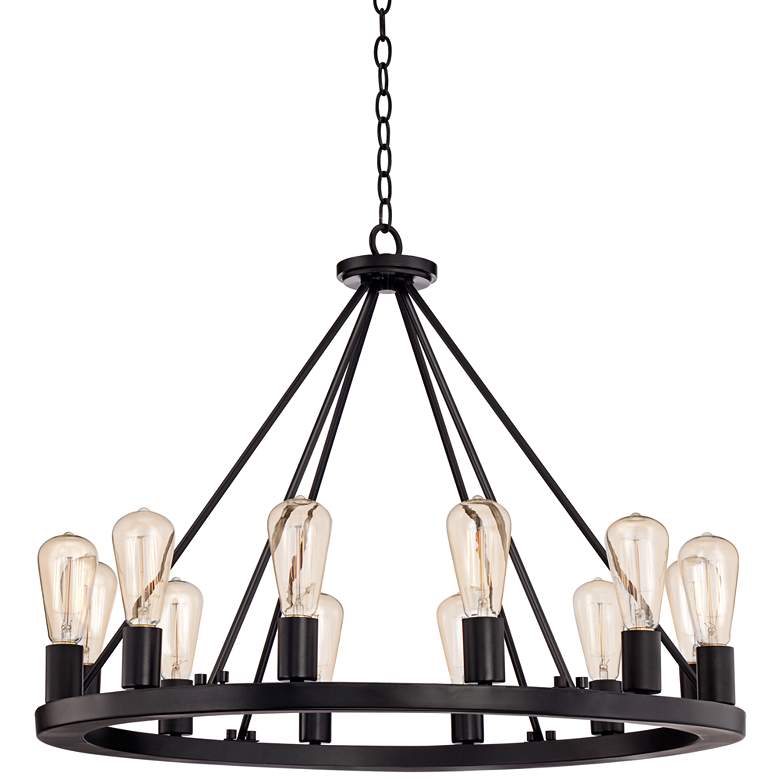 Image 5 Franklin Iron Lacey 28 inch Black 12-Light LED Ring Wagon Wheel Chandelier more views