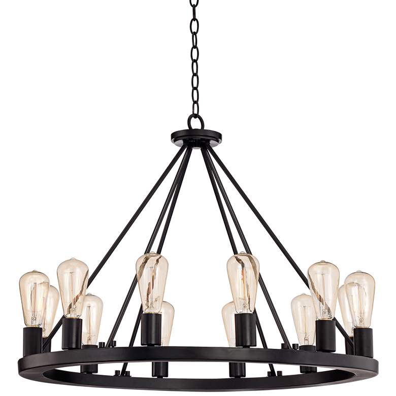 Image 5 Franklin Iron Lacey 28" Black 12-Light LED Ring Wagon Wheel Chandelier more views