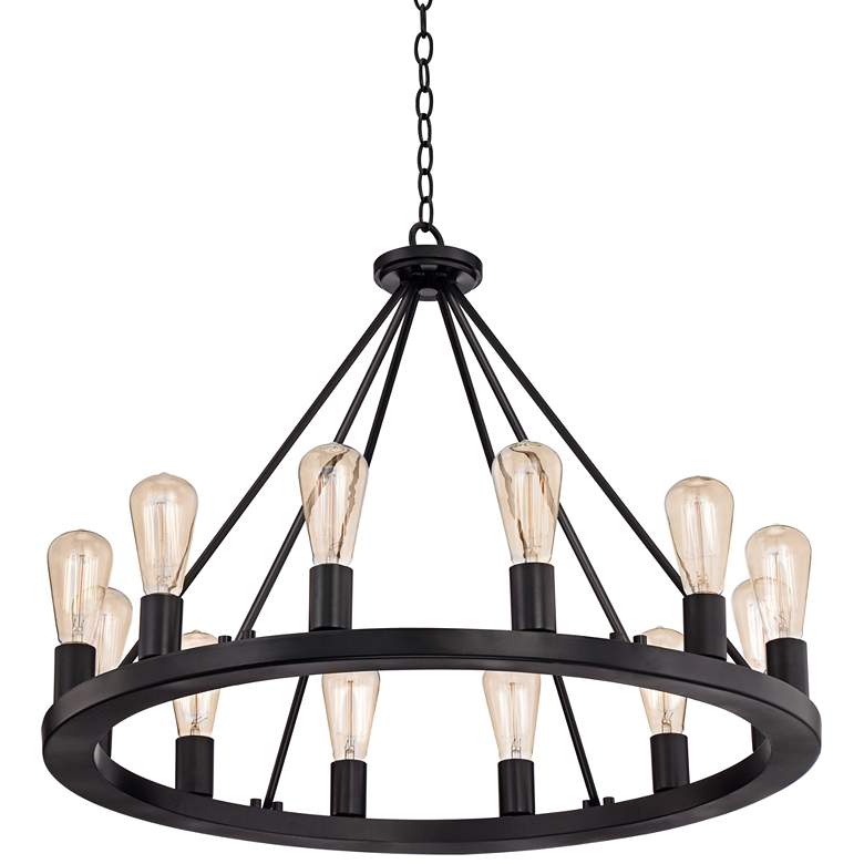 Image 6 Franklin Iron Lacey 28 inch Black 12-Light LED Ring Wagon Wheel Chandelier more views