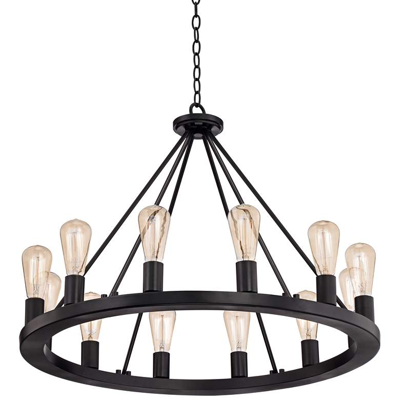 Image 6 Franklin Iron Lacey 28" Black 12-Light LED Ring Wagon Wheel Chandelier more views