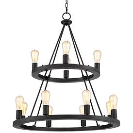 Image2 of Franklin Iron Lacey 29 1/4" Black 2-Tier 12-Light LED Ring Chandelier