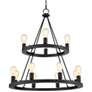 Franklin Iron Lacey 29 1/4" Black 2-Tier 12-Light LED Ring Chandelier