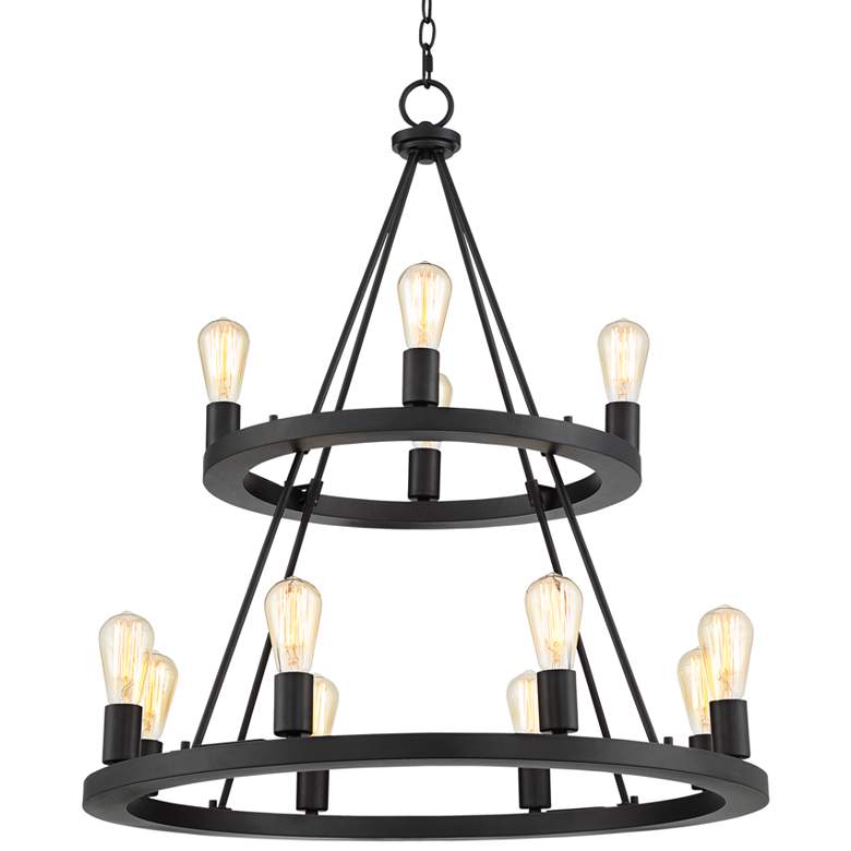 Image 2 Franklin Iron Lacey 29 1/4" Black 2-Tier 12-Light LED Ring Chandelier