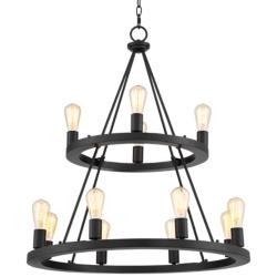 Franklin Iron Lacey 29 1/4&quot; Black 2-Tier 12-Light LED Ring Chandelier