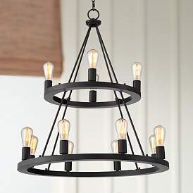 Image1 of Franklin Iron Lacey 29 1/4" Black 2-Tier 12-Light LED Ring Chandelier