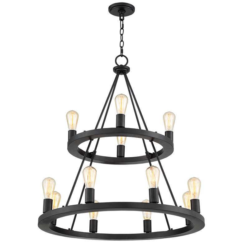 Image 6 Franklin Iron Lacey 29 1/4" Black 2-Tier 12-Light LED Ring Chandelier more views