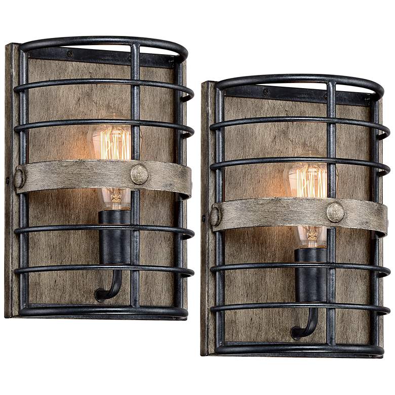 Image 2 Franklin Iron Lexi 11 1/2 inch Rustic Bronze Pocket Wall Sconces Set of 2