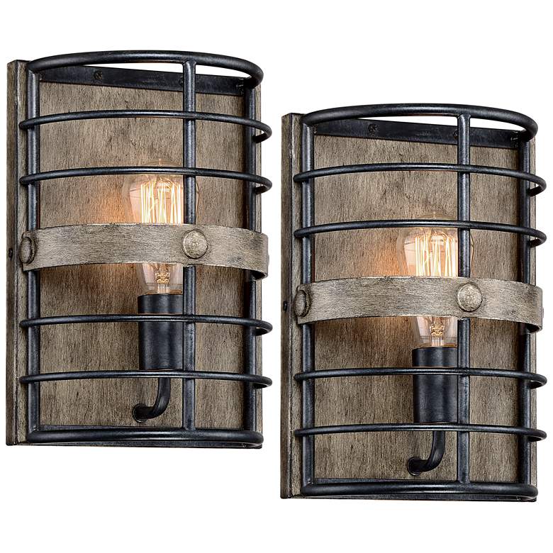 Image 2 Franklin Iron Lexi 11 1/2" Rustic Bronze Pocket Wall Sconces Set of 2