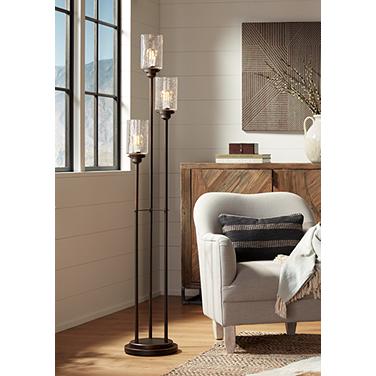 Franklin Iron Libby 66" Bronze Seeded Glass 3-Light Tree Floor Lamp
