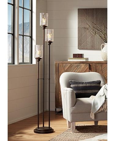 Franklin Iron Libby 66" Bronze Seeded Glass 3-Light Tree Floor Lamp