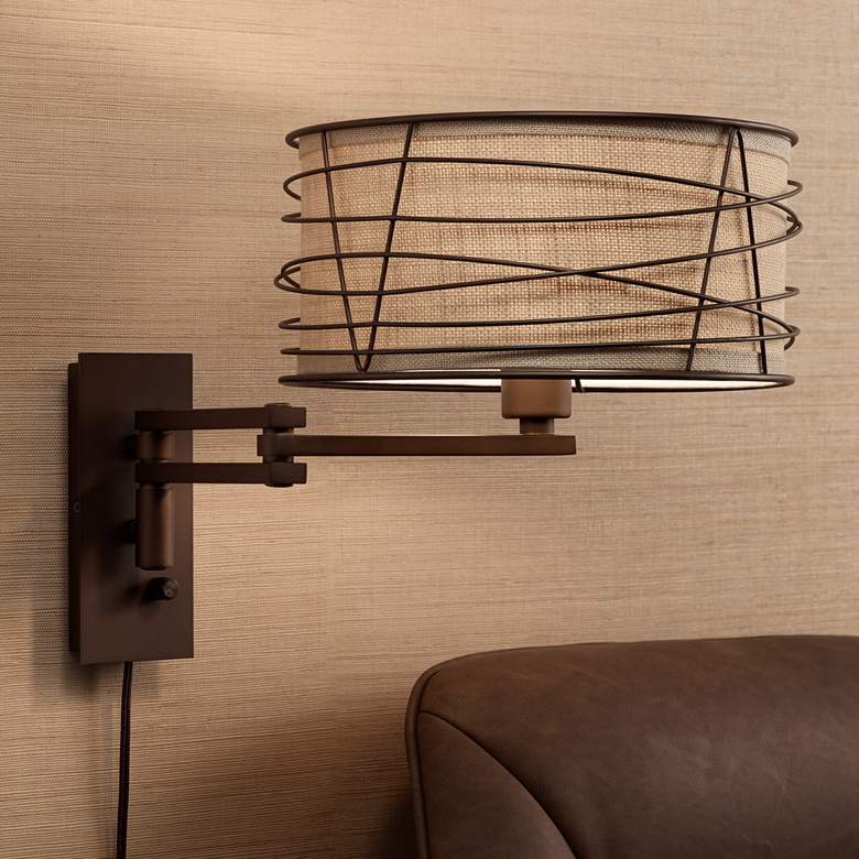 Image 1 Franklin Iron Marlowe 14" Bronze Metal Swing Arm Wall Lamp