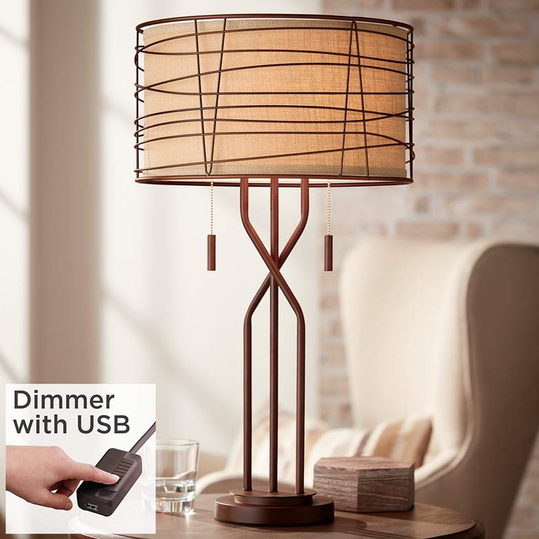 Image 1 Franklin Iron Marlowe 28 3/4 inch Woven Metal Table Lamp with USB Dimmer