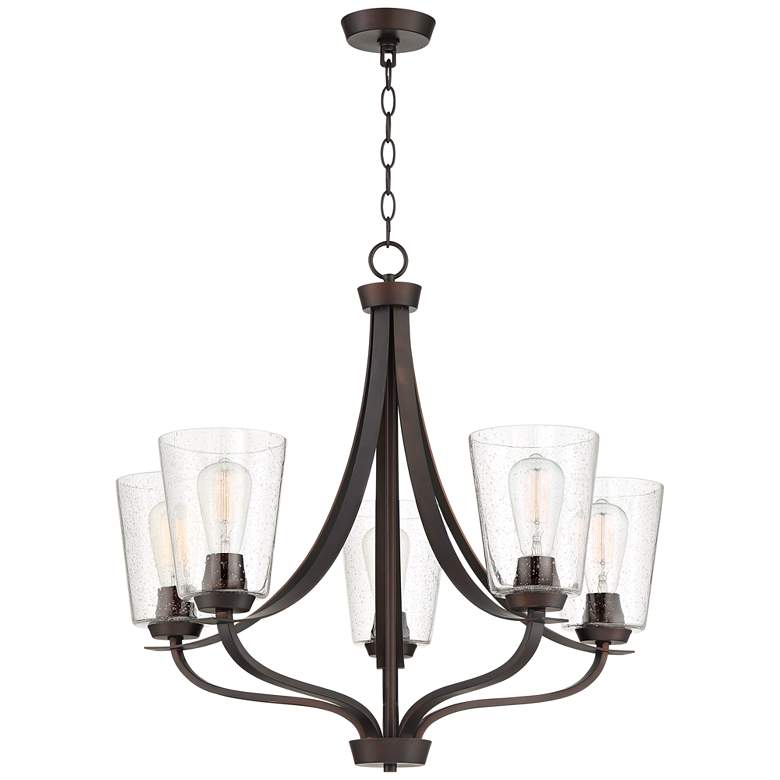 Image 6 Franklin Iron Merriman 26" 5-Light Seeded Glass and Bronze Chandelier more views