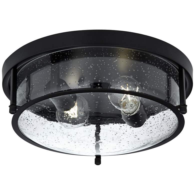 Image 2 Franklin Iron Midnight 13" Wide Black and Glass 2-Light Ceiling Light