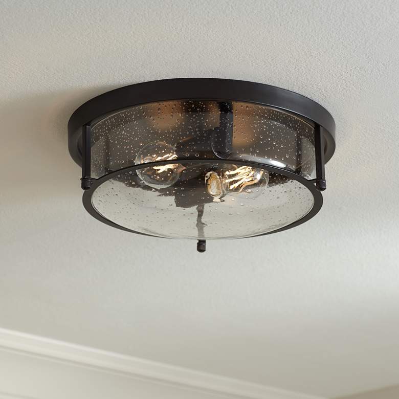Image 1 Franklin Iron Midnight 13" Wide Black and Glass 2-Light Ceiling Light