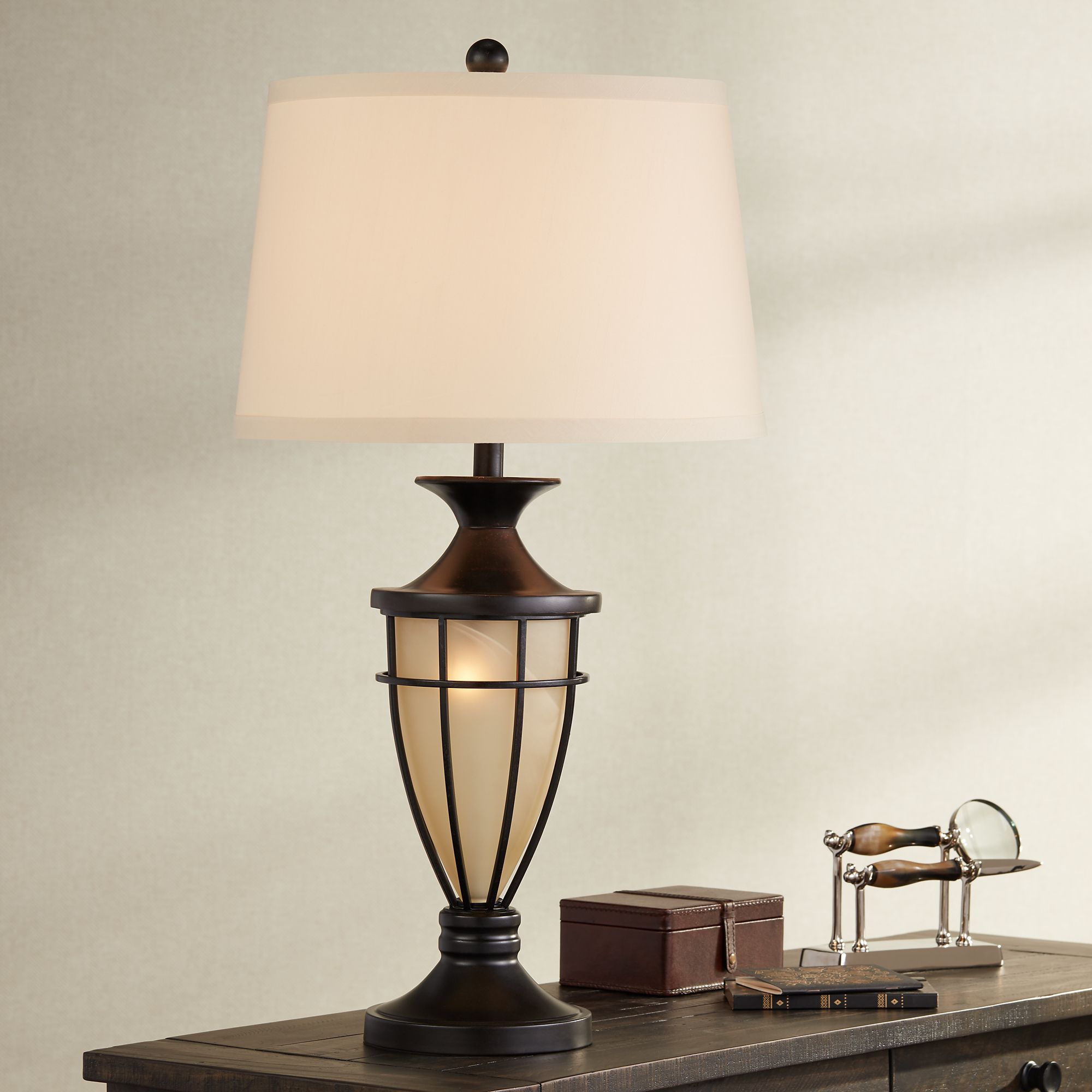 Franklin Iron Mission Cage 33" Night Light Urn Table Lamps Set of 2