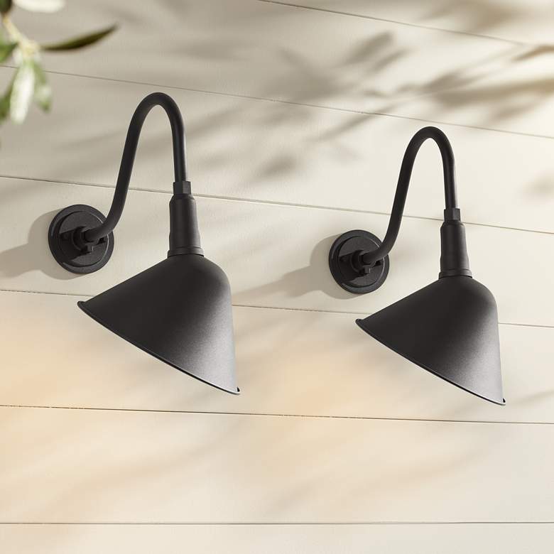 Image 1 Franklin Iron Neihart 18" Rustic Black RLM Outdoor Lights Set of 2