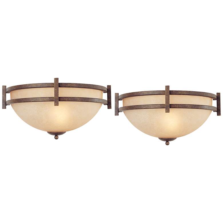 Image 1 Franklin Iron Oak Valley 14 1/2 inch Scavo Glass Wall Sconces Set of 2